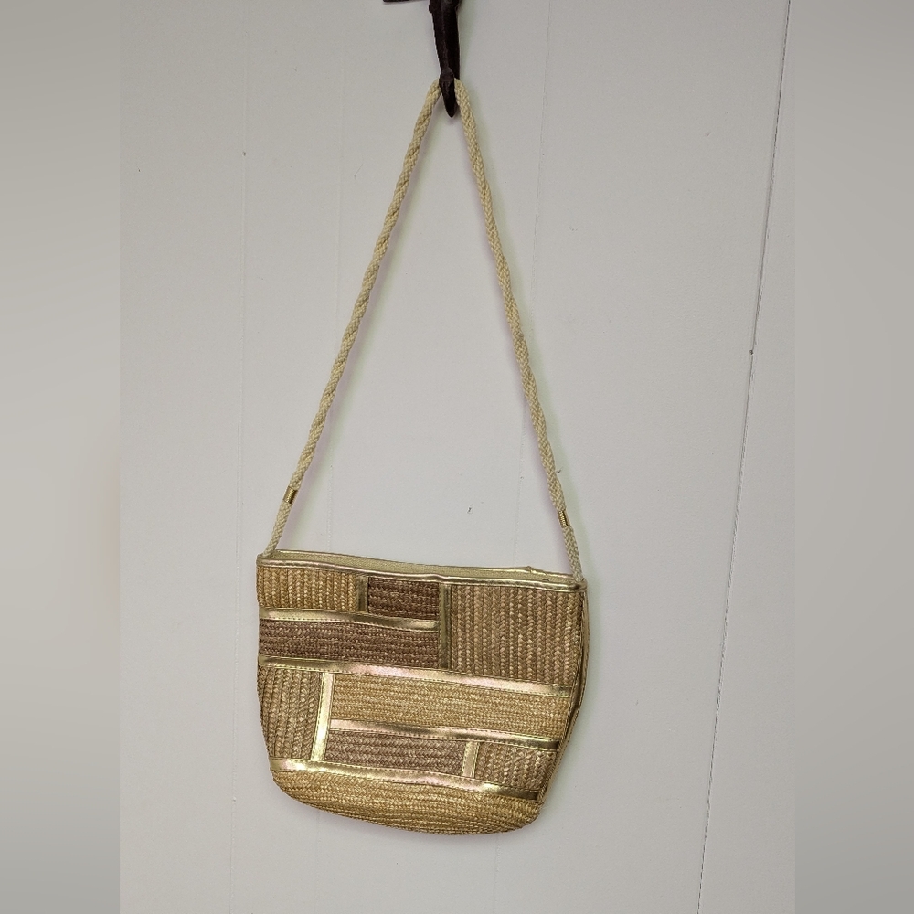 Vintage Wheat Straw Purse With Gold Accents By Worthington - Picture 10 of 12